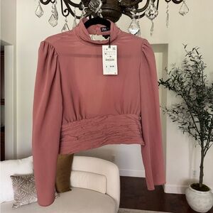 Zara Pink Long Sleeve Blouse Open Back